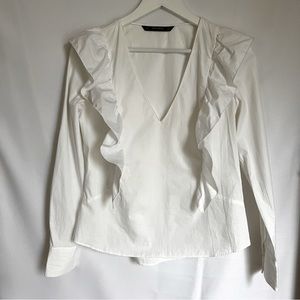 Zara white blouse with ruffle